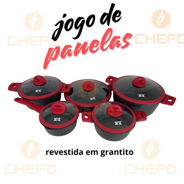 Jogo de Panelas em Granito 5 Peças: Revestimento Antiaderente e Durável para Cozinhar com Facilidade