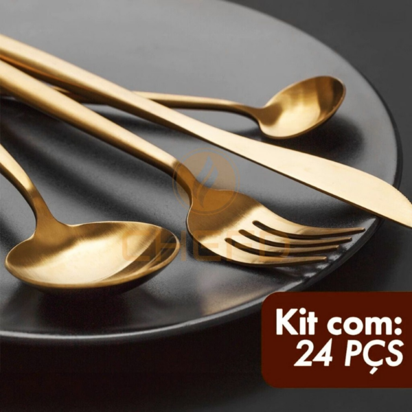 Faqueiro Inox 24 Peças Completo p/ 6 Pessoas – Jogo Talheres Jantar Mesa Posta Design Moderno Brilho Espelhado