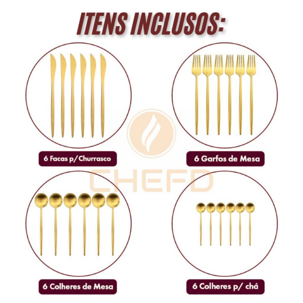 Faqueiro Inox 24 Peças Completo p/ 6 Pessoas – Jogo Talheres Jantar Mesa Posta Design Moderno Brilho Espelhado
